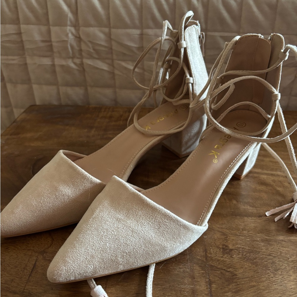 Elegant Cream Lace-Up Women's Heels